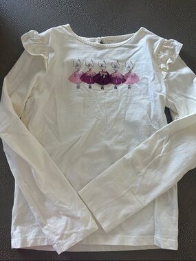Girls White Long-Sleeve Top with Pink Ballet Graphic